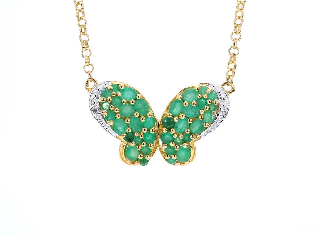 Emerald Butterfly Pendant With White Zircon 2.72 Carats Sterling Silver