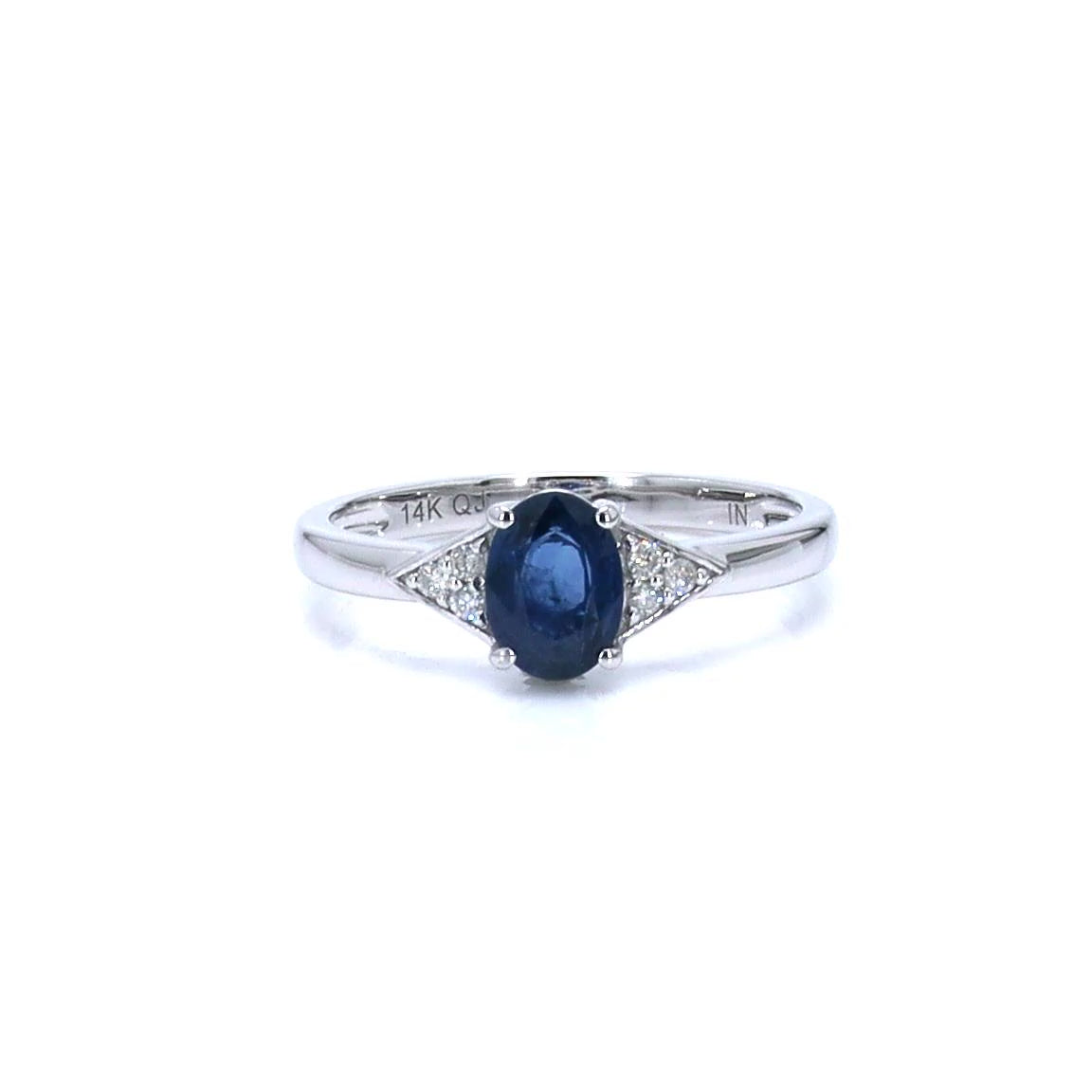 Blue Sapphire Ring With Diamonds 0.98 Carats 14K White Gold