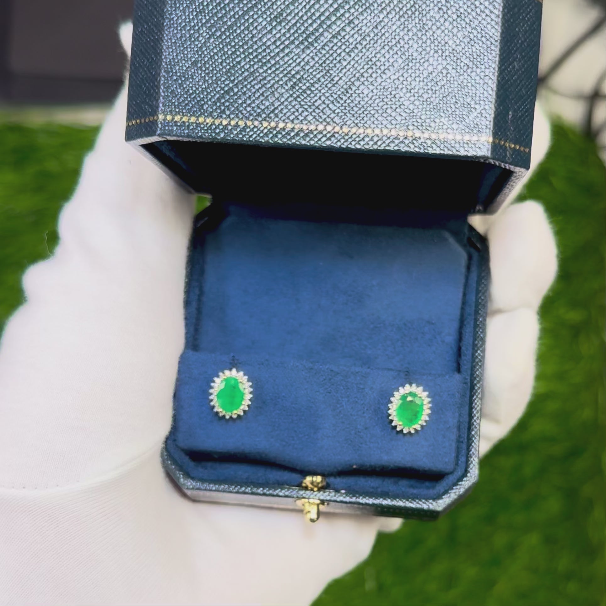 Zambian Emerald Earrings Diamonds 2.65 Carats 14K Yellow Gold