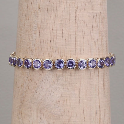 Half Bezel Set Tanzanite Tennis Bracelet 12.5 Carats 14K Yellow Gold
