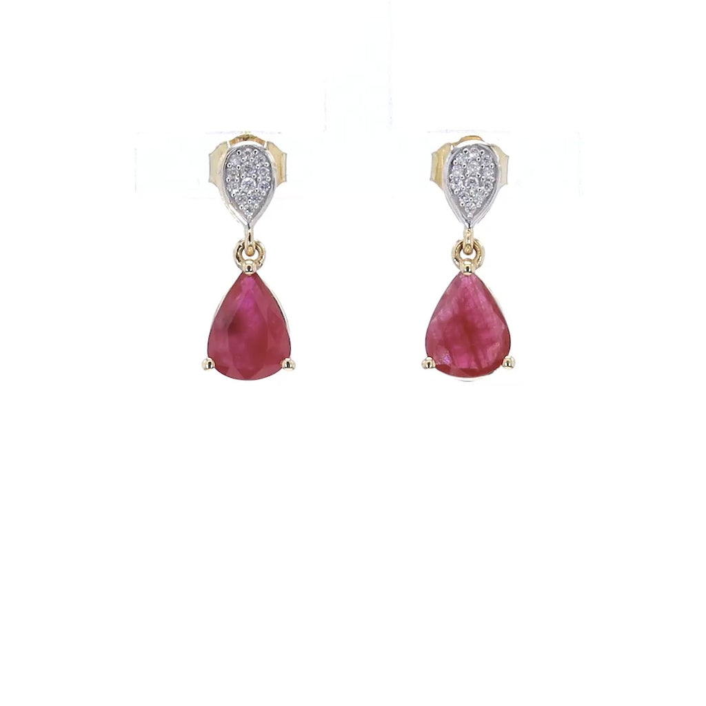 Ruby Dangle Earrings Diamonds 2.45 Carats 10K Yellow Gold