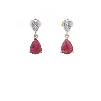 Ruby Dangle Earrings Diamonds 2.45 Carats 10K Yellow Gold