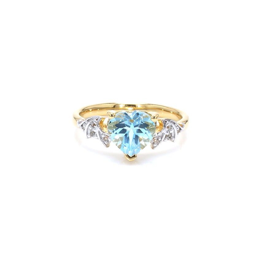 Blue Topaz Bat Ring With White Topaz 2.06 Carats Gold Plated Silver