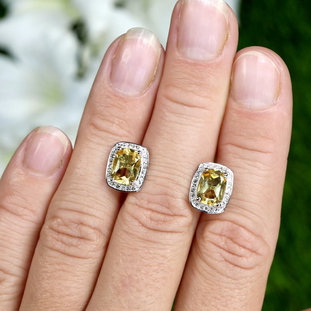 Citrine Earrings Topaz Halo 2.8 Carats Sterling Silver