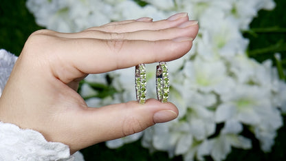 Natural Peridot Hoop Earrings 3.4 Carats Rhodium Plated Silver