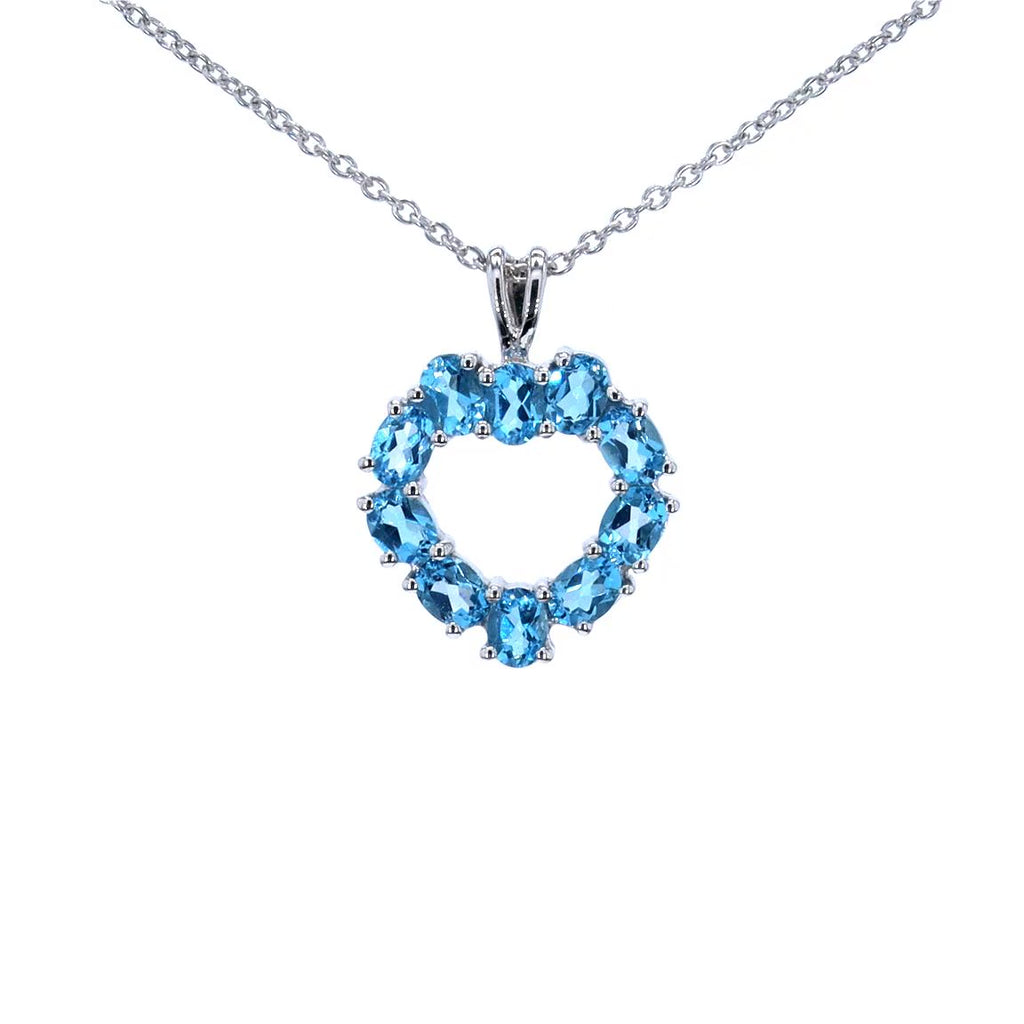 Swiss Blue Topaz Heart Pendant 1.88 Carats Sterling Silver