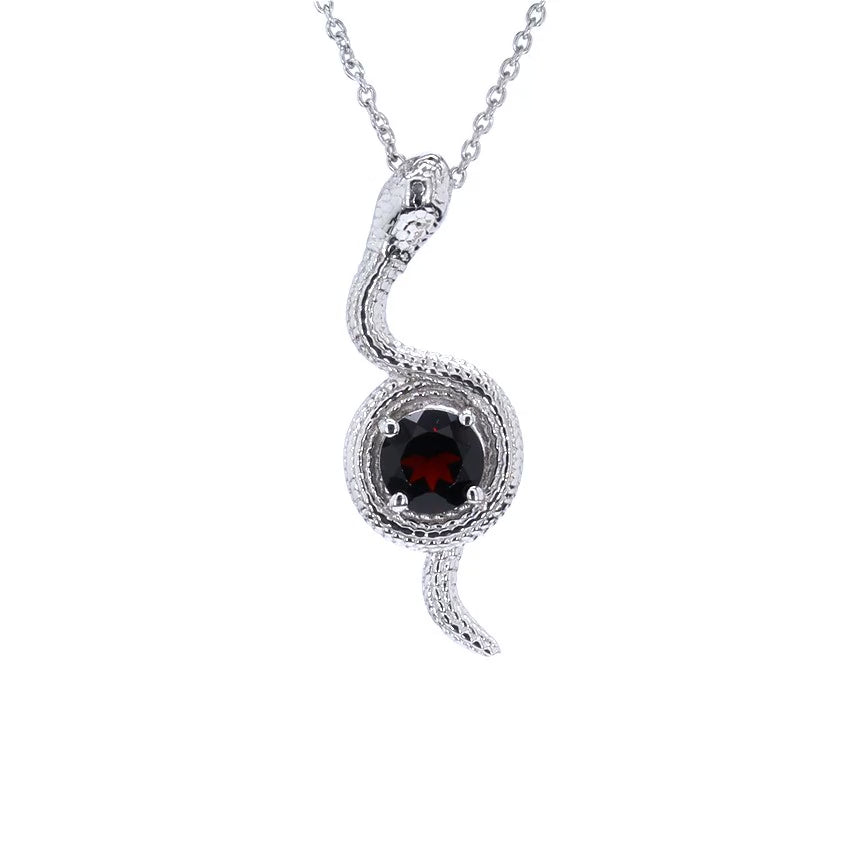 Garnet Snake Pendant 0.98 Carats Sterling Silver