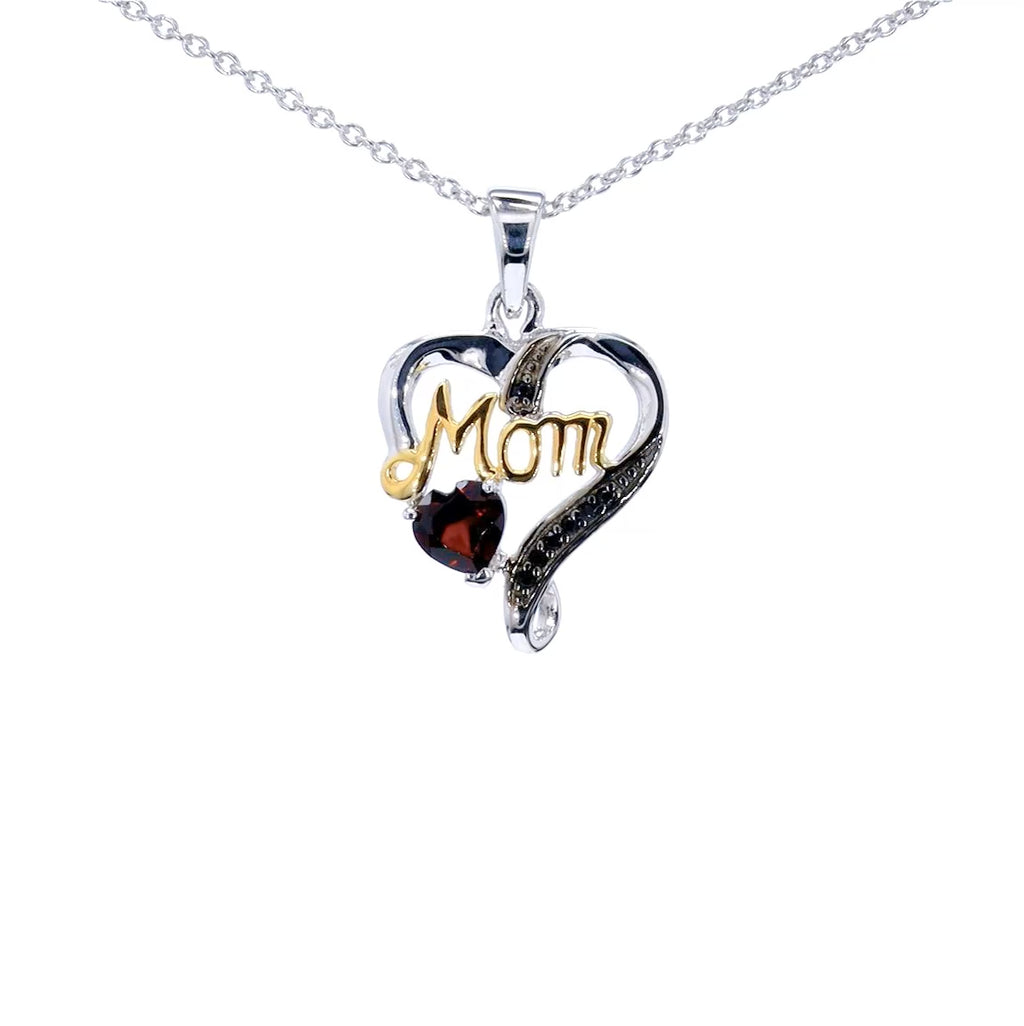 Garnet Mom Pendant With Black Spinel 0.52 Carats Gold Plated Silver