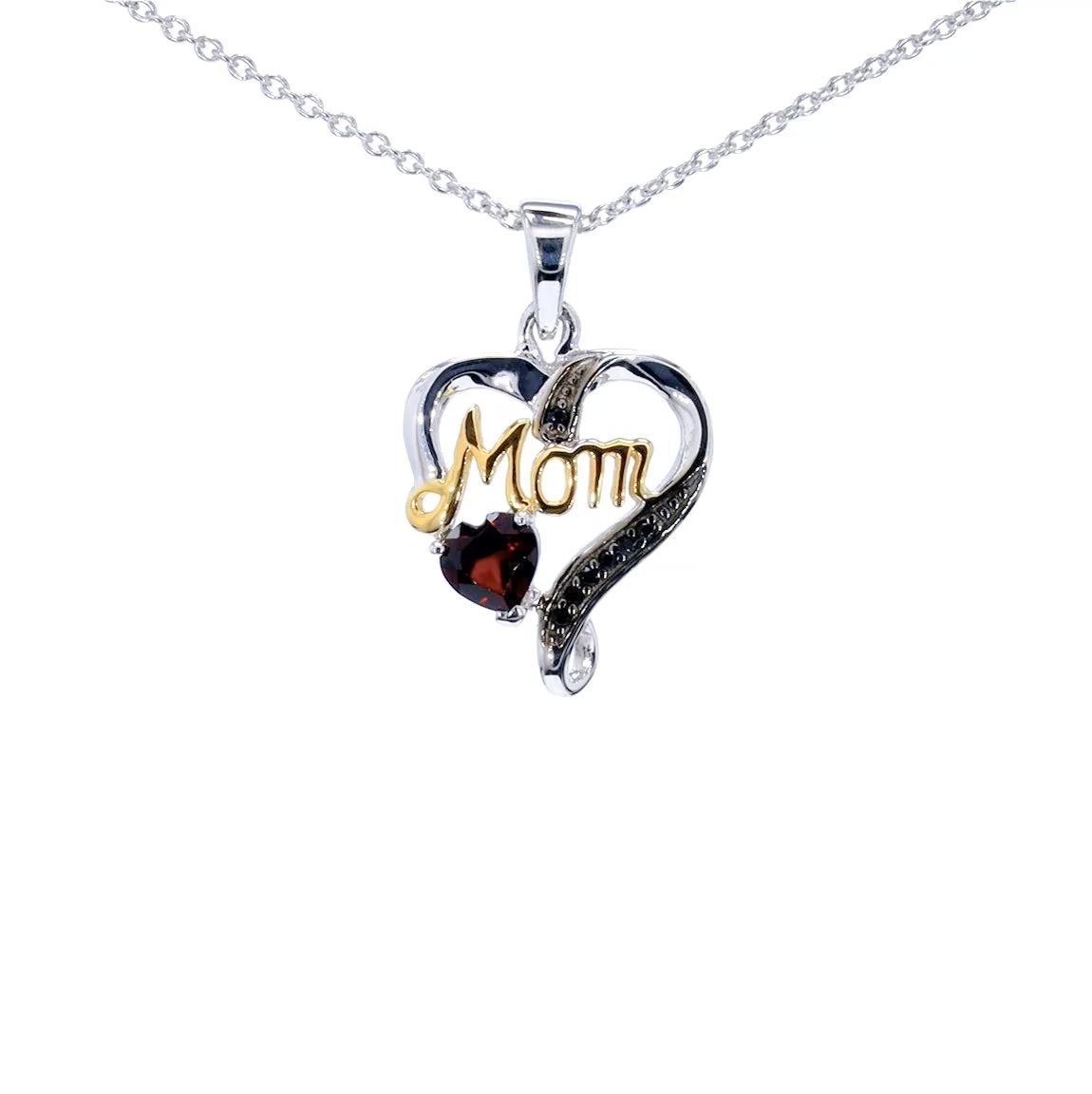 Garnet Mom Pendant With Black Spinel 0.52 Carats Gold Plated Silver