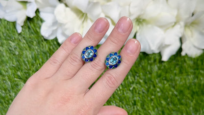 Swiss Blue Topaz Floral Enamel Earrings 3.2 Carats