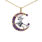 Amethyst Witch Pendant With White Topaz 0.96 Carats Gold Plated Silver