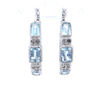 Blue Topaz Hoop Earrings With White Topaz 2.6 Carats Sterling Silver