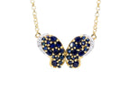 Blue Sapphire Butterfly Pendant White Zircon 3.76 Carats Gold Plated Silver