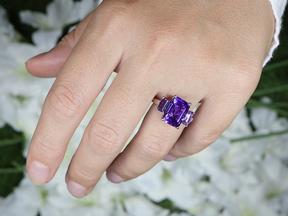 Amethyst Three Stone Ring 4.65 Carats