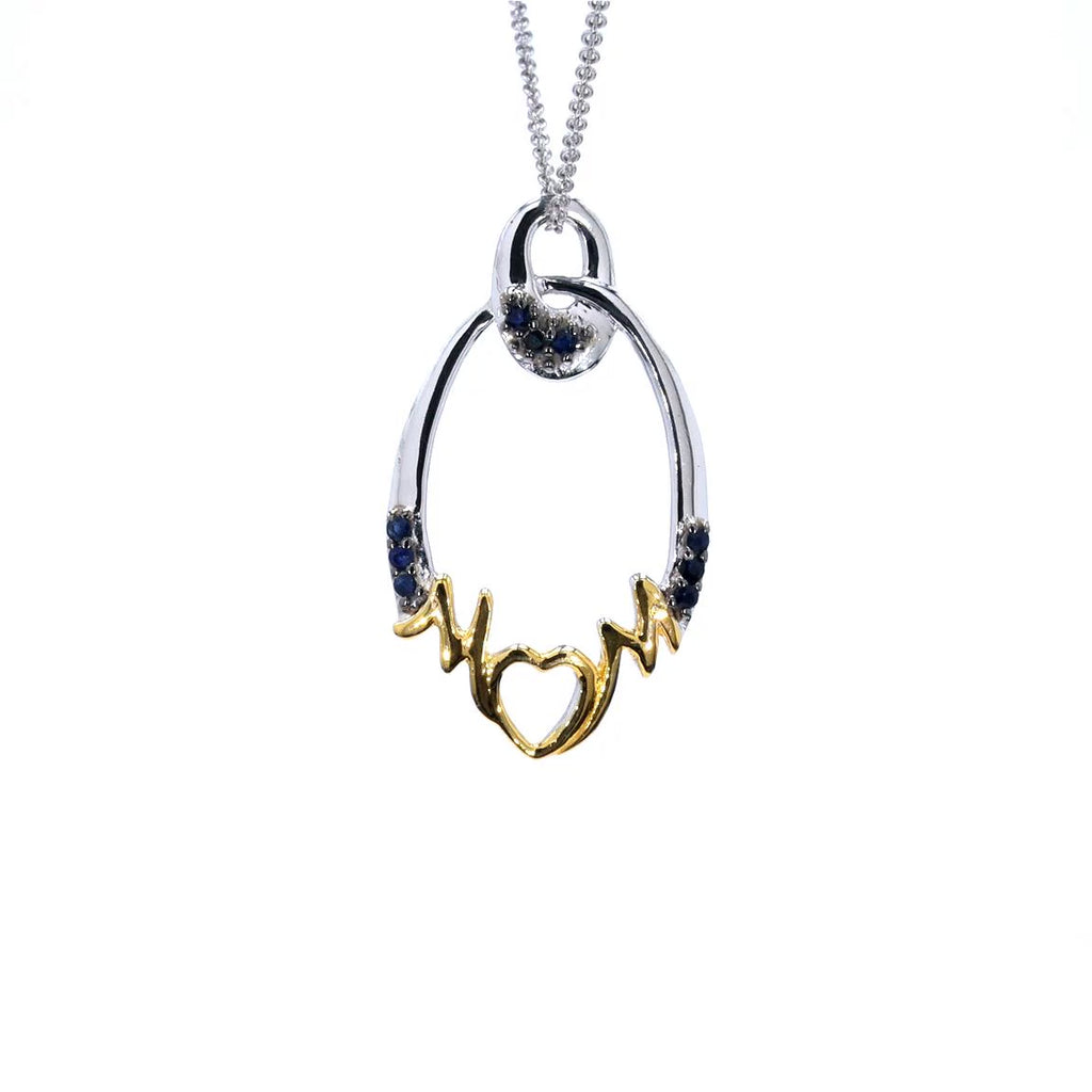 Blue Sapphire Mother Pendant 0.16 Carats Gold Plated Silver