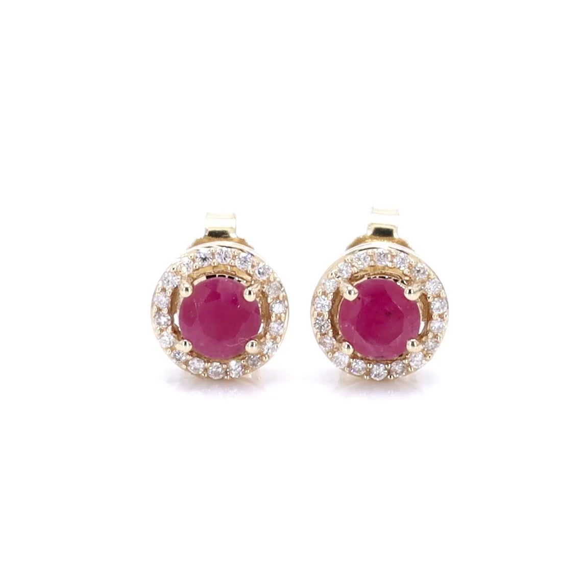 Natural Ruby Stud Earrings With Diamonds 0.68 Carats 14K Yellow Gold