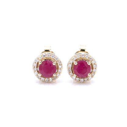 Natural Ruby Stud Earrings With Diamonds 0.68 Carats 14K Yellow Gold