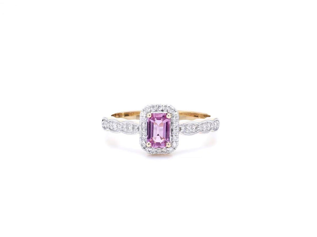 Pink Sapphire Ring With Diamonds 0.74 Carats 14K Yellow Gold