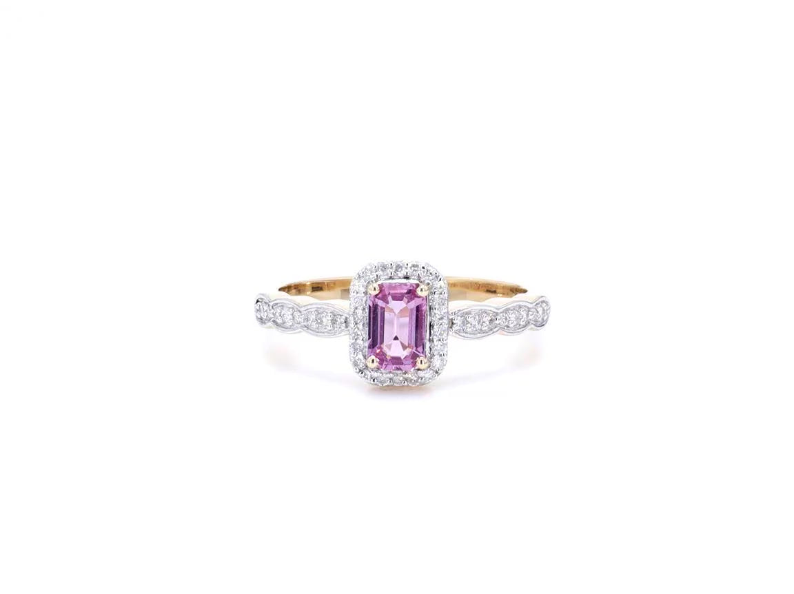 Pink Sapphire Ring With Diamonds 0.74 Carats 14K Yellow Gold