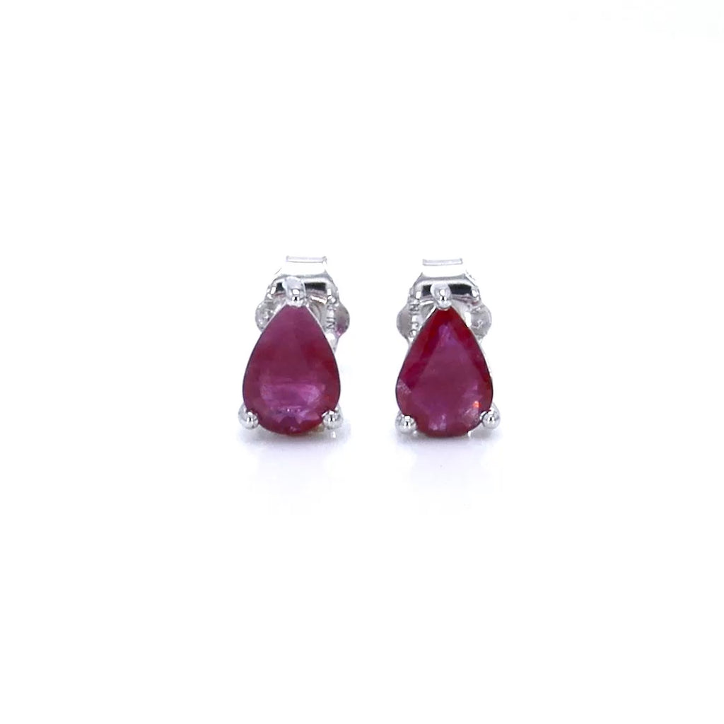 Ruby Stud Earrings 1.5 Carats 14K White Gold