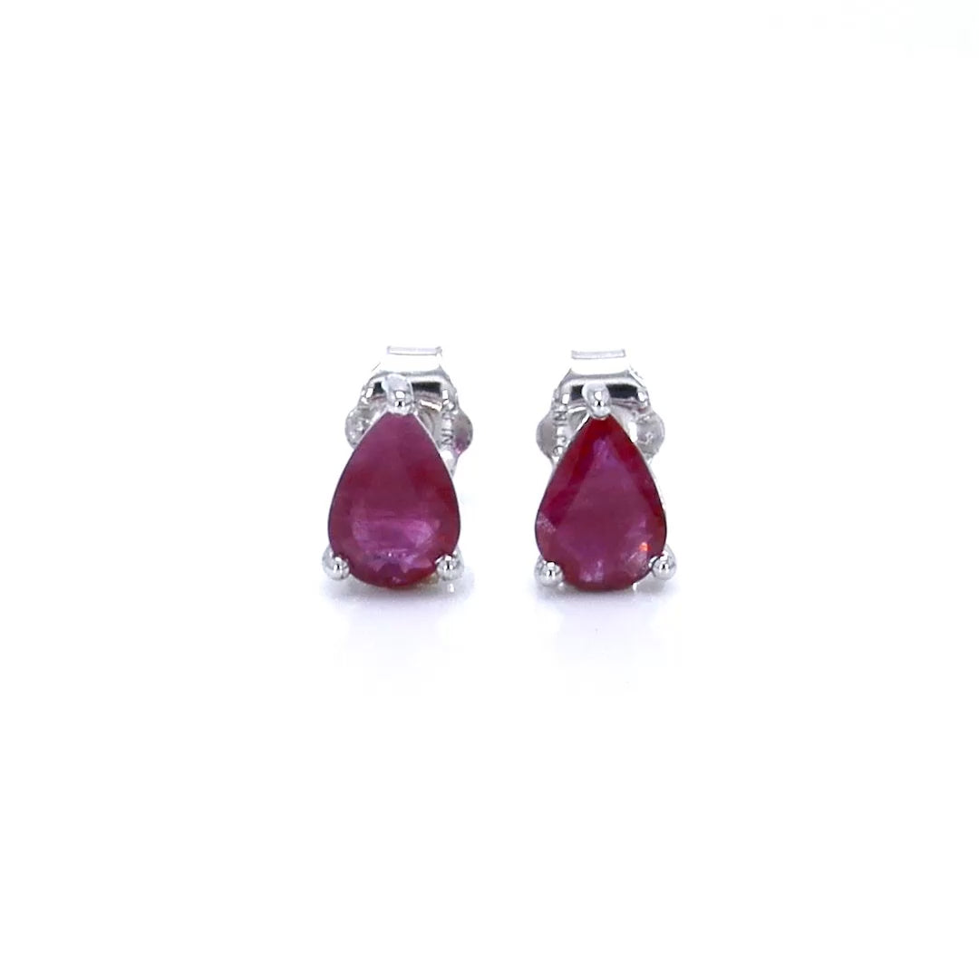 Ruby Stud Earrings 1.5 Carats 14K White Gold