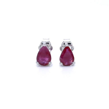 Ruby Stud Earrings 1.5 Carats 14K White Gold