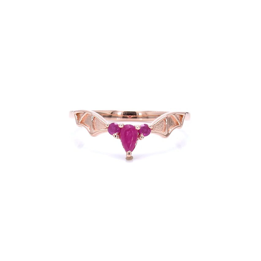 Ruby Bat Ring 0.32 Carats Gold Plated Silver
