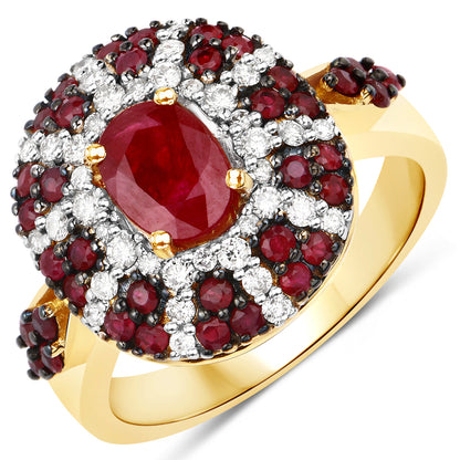 Natural Ruby Cocktail Ring Set With Diamonds 14K Yellow Gold