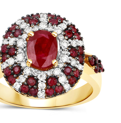 Natural Ruby Cocktail Ring Set With Diamonds 14K Yellow Gold