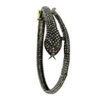 Black Diamond Pave Snake Bracelet Ruby Eyes 6.36 Carats