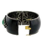 Antique Carved Emerald Bangle Bracelet With Diamonds 14.7 Carats