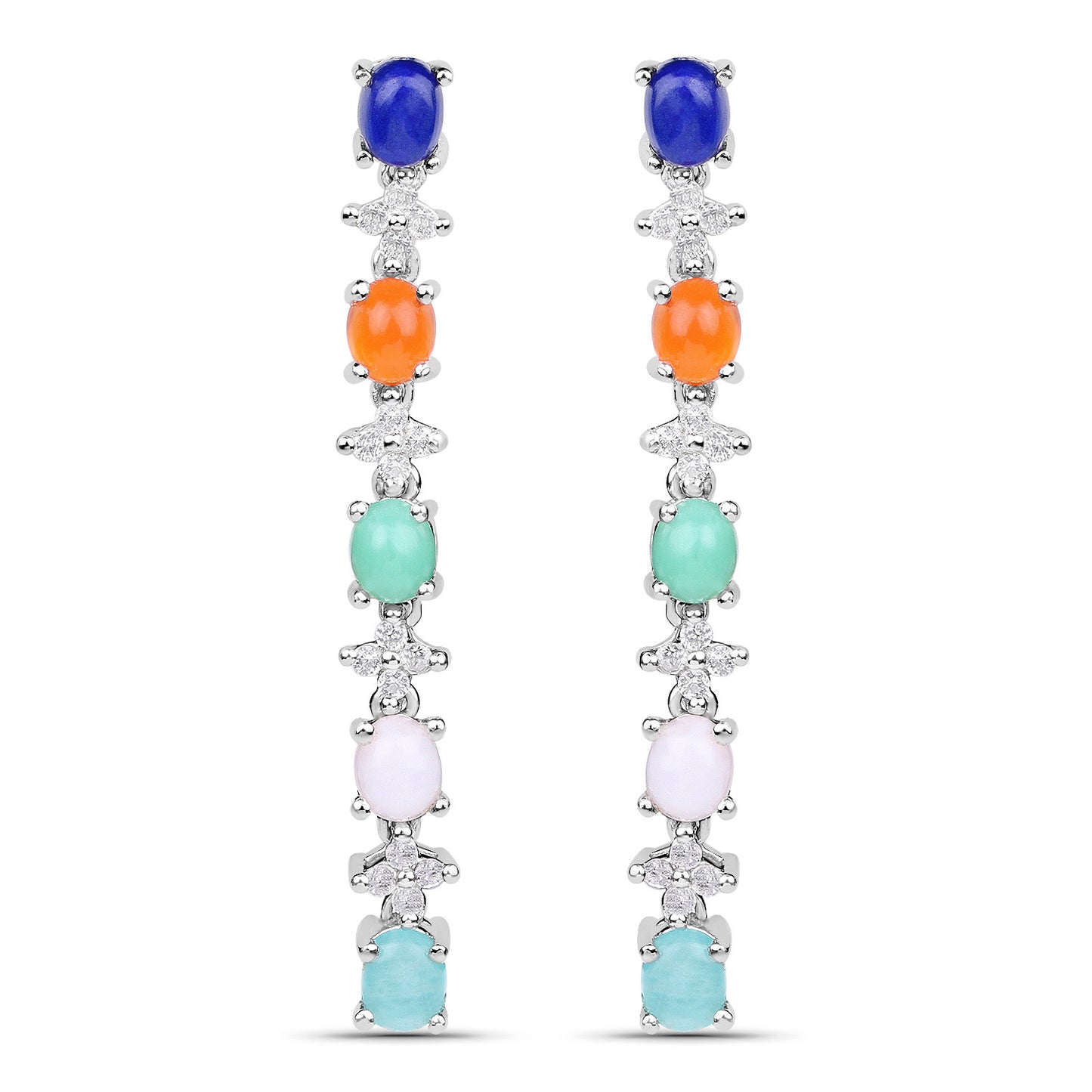 Natural 4.50 Carats Multicolor Gemstone Dangle Earrings