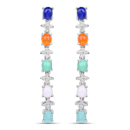 Natural 4.50 Carats Multicolor Gemstone Dangle Earrings