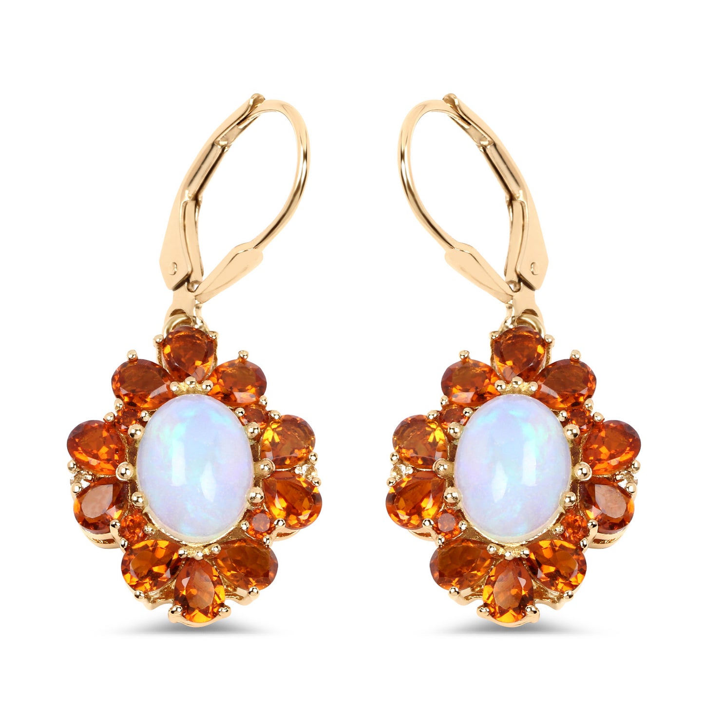 Natural Ethiopian Opal & Citrine Dangle Earrings 14K Gold Plated Silver