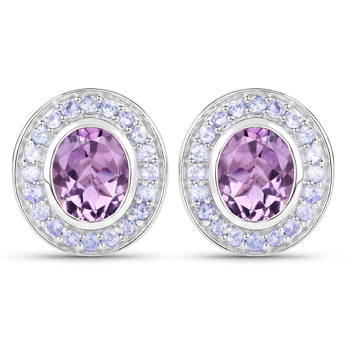 Oval Amethyst and Tanzanite Stud Earrings 5.50 Carats Total 18K Gold Plated