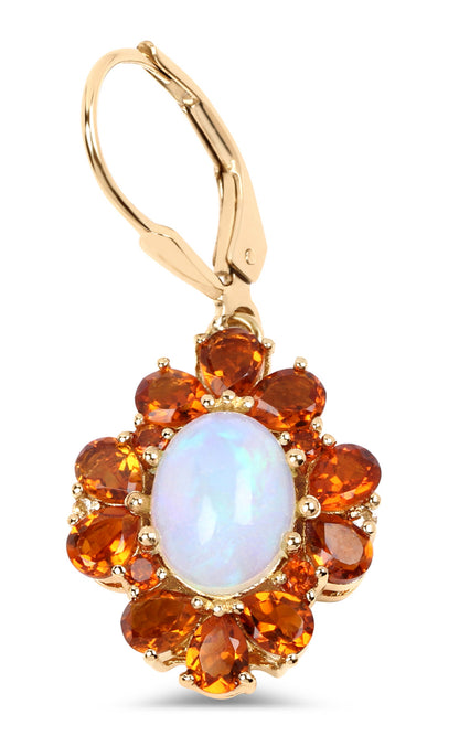 Natural Ethiopian Opal & Citrine Dangle Earrings 14K Gold Plated Silver