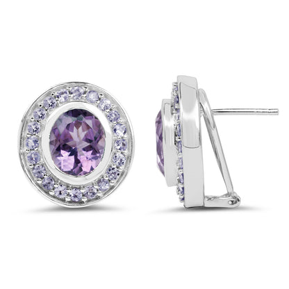 Oval Amethyst and Tanzanite Stud Earrings 5.50 Carats Total 18K Gold Plated