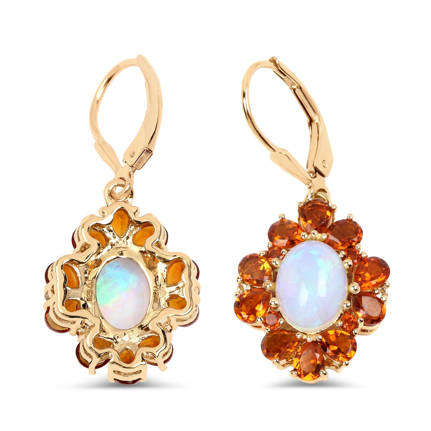 Natural Ethiopian Opal & Citrine Dangle Earrings 14K Gold Plated Silver