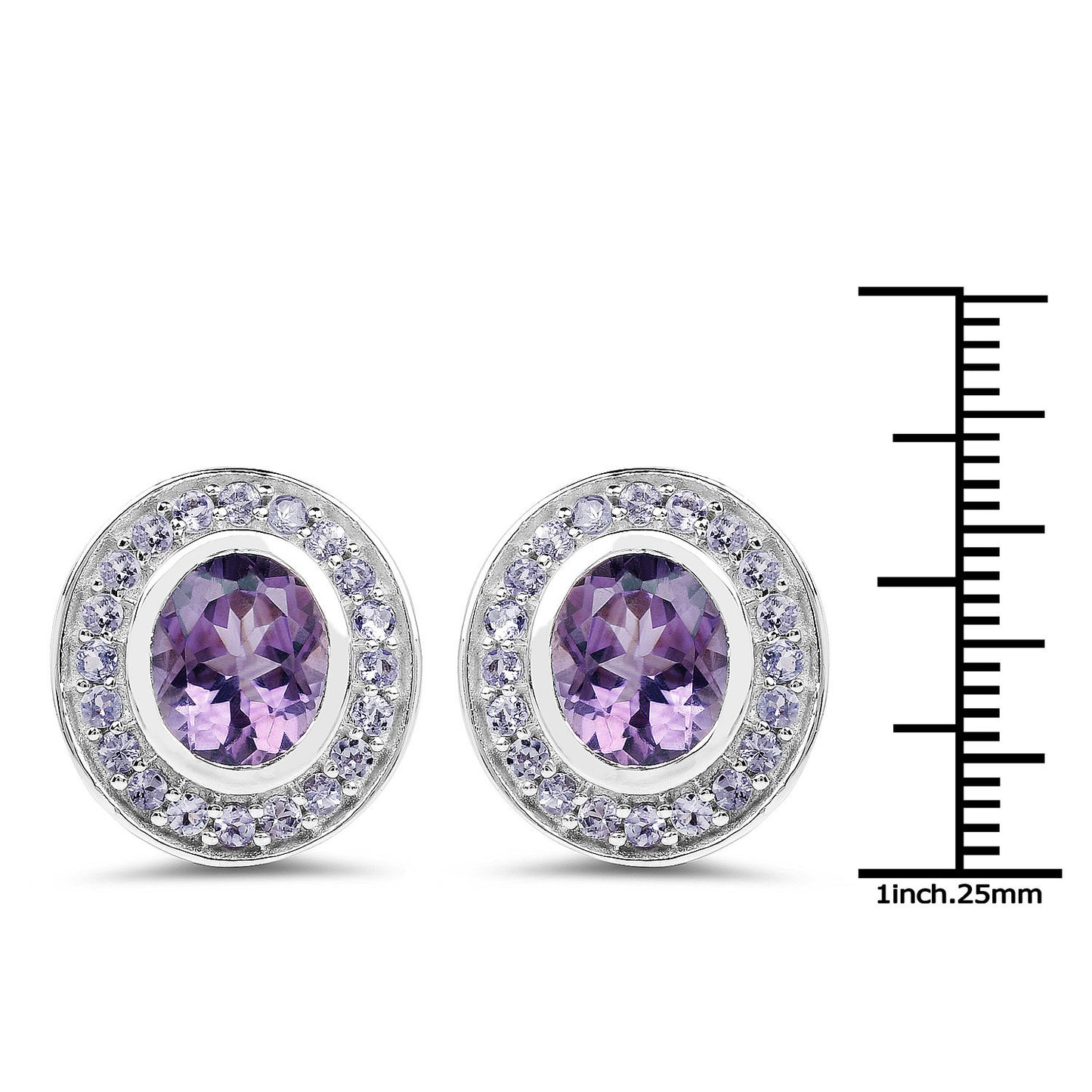 Oval Amethyst and Tanzanite Stud Earrings 5.50 Carats Total 18K Gold Plated