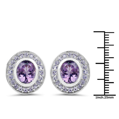 Oval Amethyst and Tanzanite Stud Earrings 5.50 Carats Total 18K Gold Plated