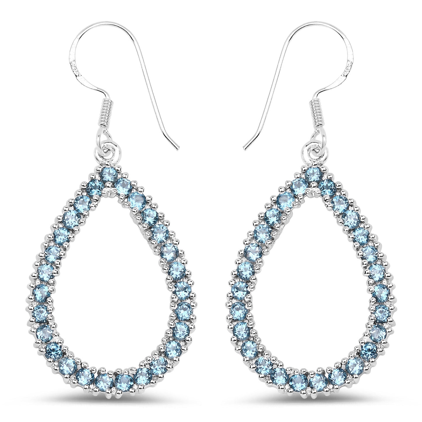 Natural London Blue Topaz Dangle Earrings 4.30 Carats Rhodium Plated Silver