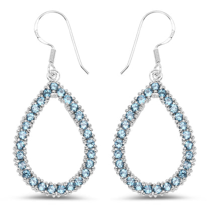 Natural London Blue Topaz Dangle Earrings 4.30 Carats Rhodium Plated Silver