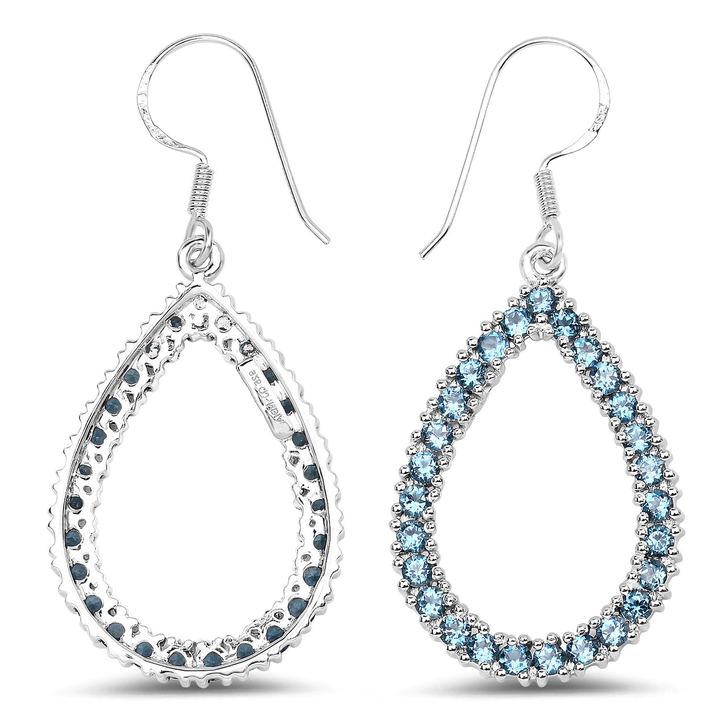 Natural London Blue Topaz Dangle Earrings 4.30 Carats Rhodium Plated Silver